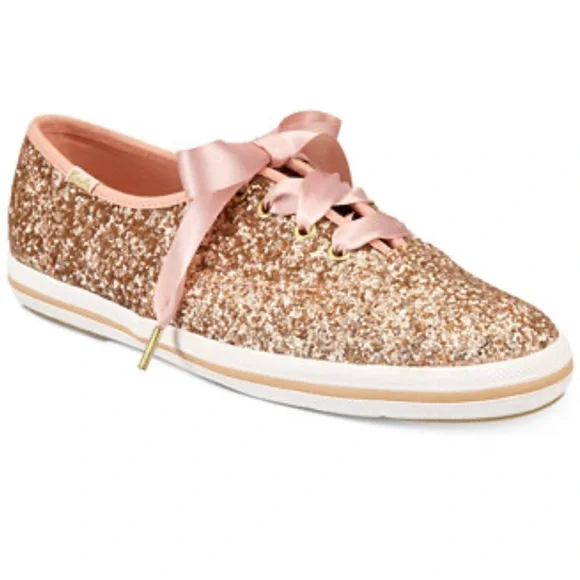 Kate Spade Rose Gold Glitter Sneaker Sparkle Sequin Wedding Sz 7 NEW - Picture 10 of 10
